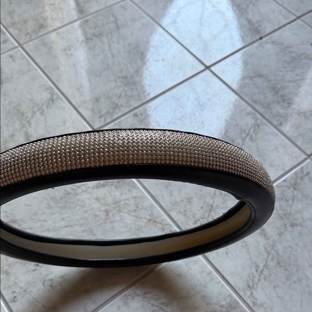 Black and Silver Steering Wheel Cover bedazzled